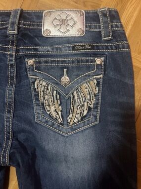Miss Me Dark Blue Bootcut Jeans with White Contrast Stitching